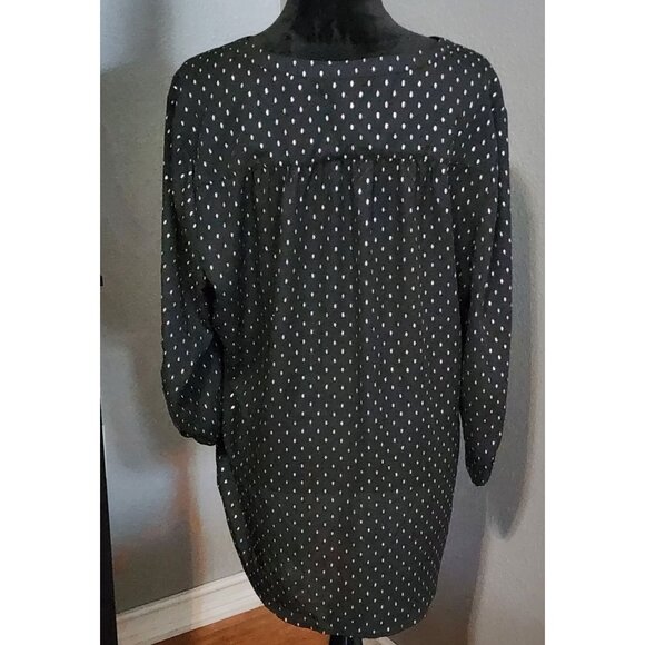 Faded Glory Blouse XL Black Polka Dots16/18 Roll Tab Sleeves Glitter Holiday - Picture 5 of 9